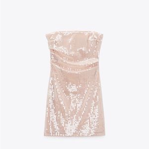 Worn Once! Zara - Iridescent Sequin Blush Pink Strapless Mini Dress - Medium